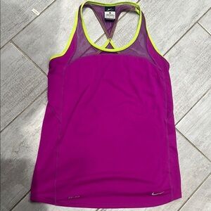 Hot pink Nike running shirt Yellow piping  Size small Dri Fit  Size Small